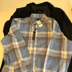 London Fog 42L black raincoat NWT, Alfani L shirt